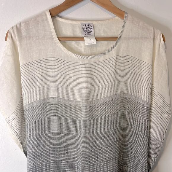 Kim Bernardin Paris Gray to White Striped Ombre Tie Back Slit Sleeve Dress Sz L - Picture 2 of 8